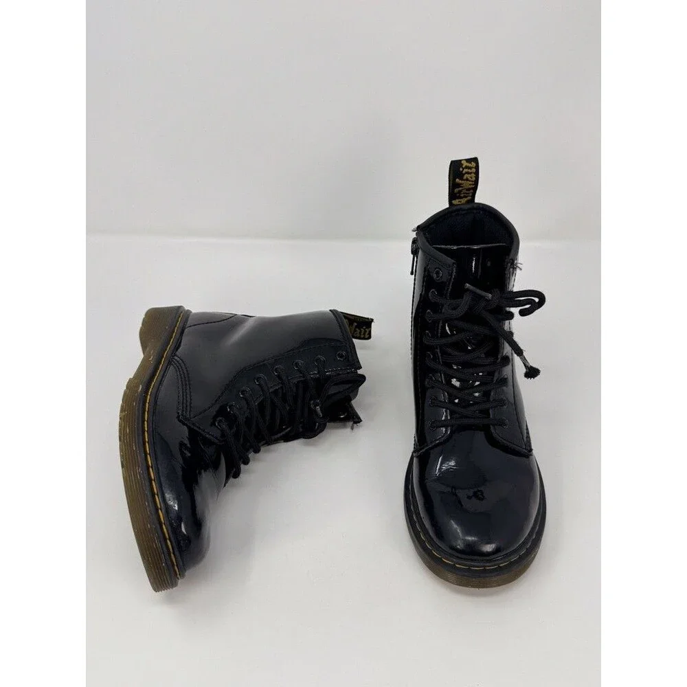Dr Martens 1460 Juniors Combat Boots Black Patent Leather Lace Up Booties US 3